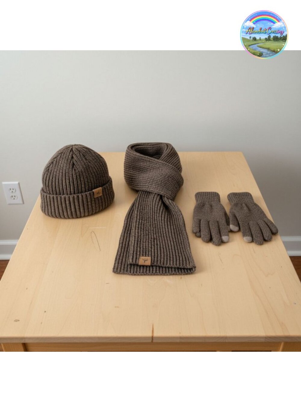 3-Piece Acrylic Winter Hat Scarf Gloves Set Knitted Ribbed Beanie Men